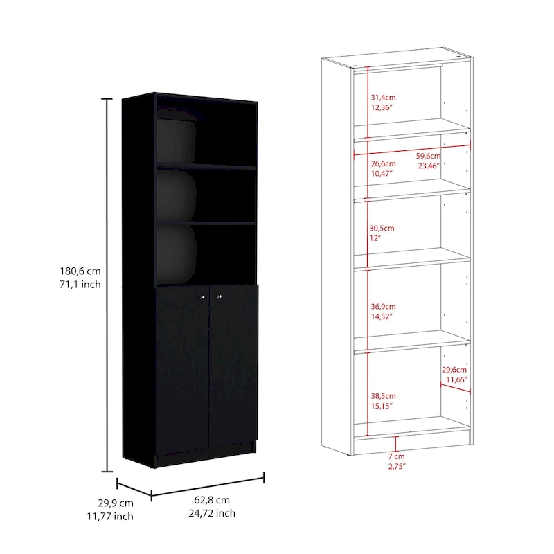 Kenyon 3pc Set 67 Wide 5-Shelf and Cabinet Bookcase