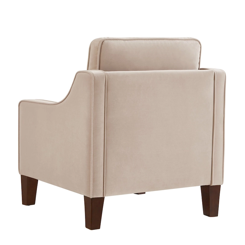Modern Velvet Upholstered Armchair with Wooden Legs