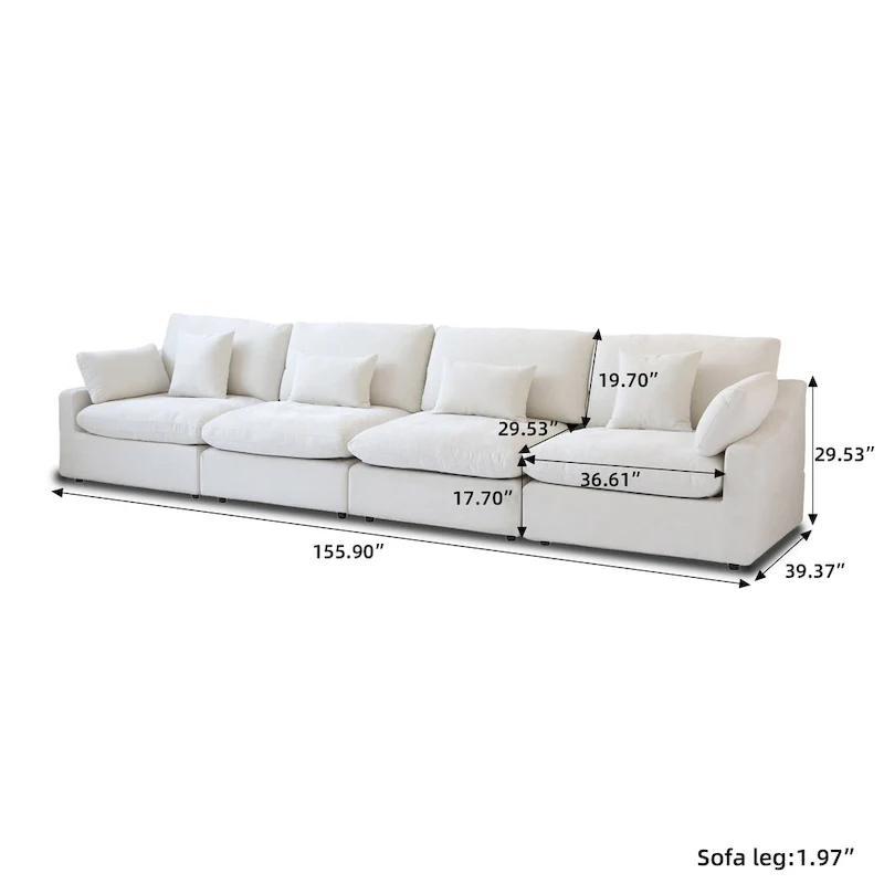 Classic Modern Linen Sectional Modular Sofa 4-Seater Down Filled Cloud Couch with Cushions