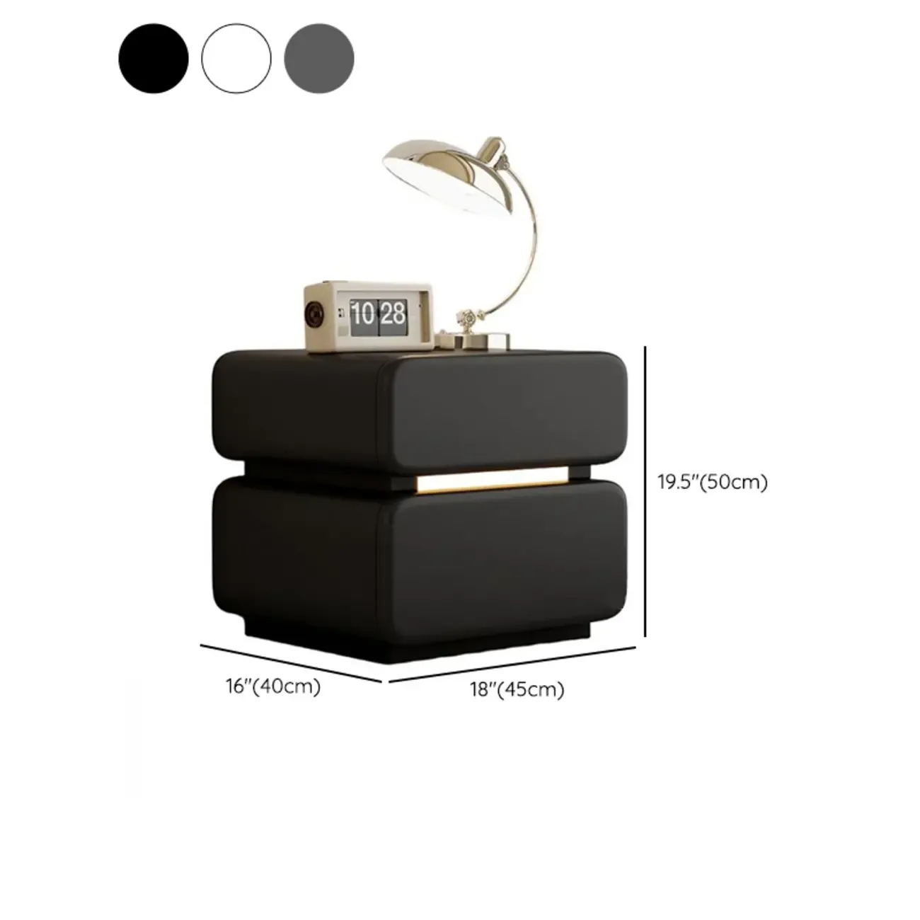 Modern Black Leather Top  2 Drawers Accent Nightstand