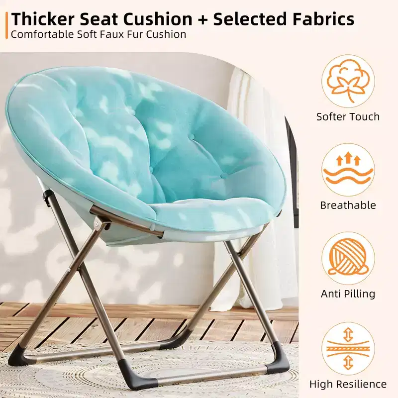 Comfy Saucer Chairs, Folding Reading Lounge Chair, Cozy Faux Fur Living Room Chair with Soft Thick Padded Seat Metal Frame, Modern Style Home
