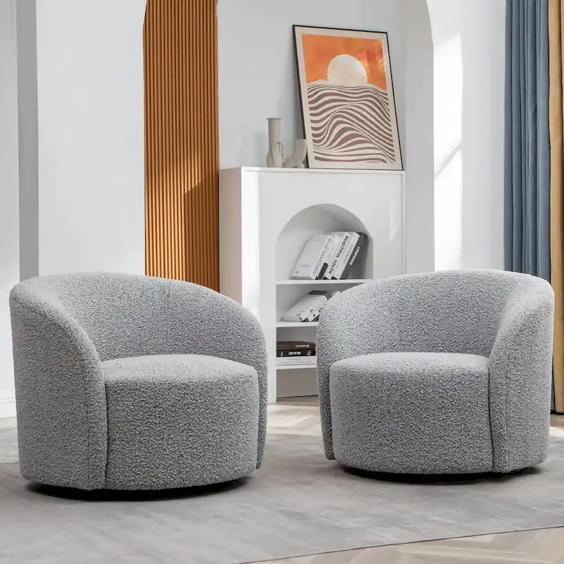 KINWELL 34  Wide Upholstered Swivel Accent Barrel Chair (Set of 2)