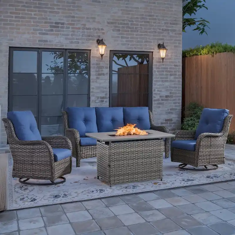Outdoor Furniture Sofa Chairs with Fire Pit Table - Grey