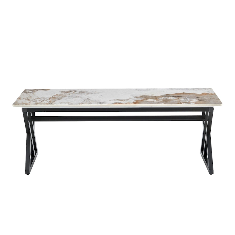 47 Modern Rectangular Coffee Table with Sintered Stone Tabletop and X-shaped Metal Legs
