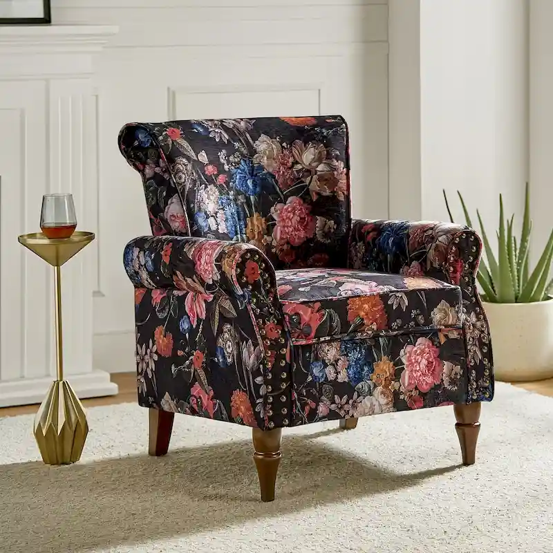 Nyctelius Traditional Polyester Accent Chair with Rolled Arms and Nailhead Trim by HULALA HOME