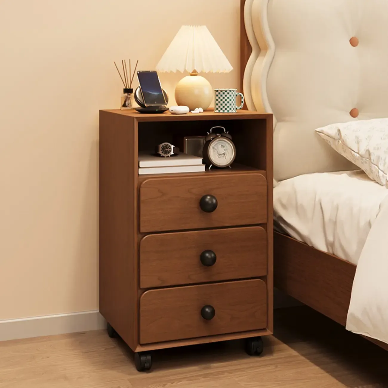 Modern Wood Top 3 Drawers Nightstand with Legs