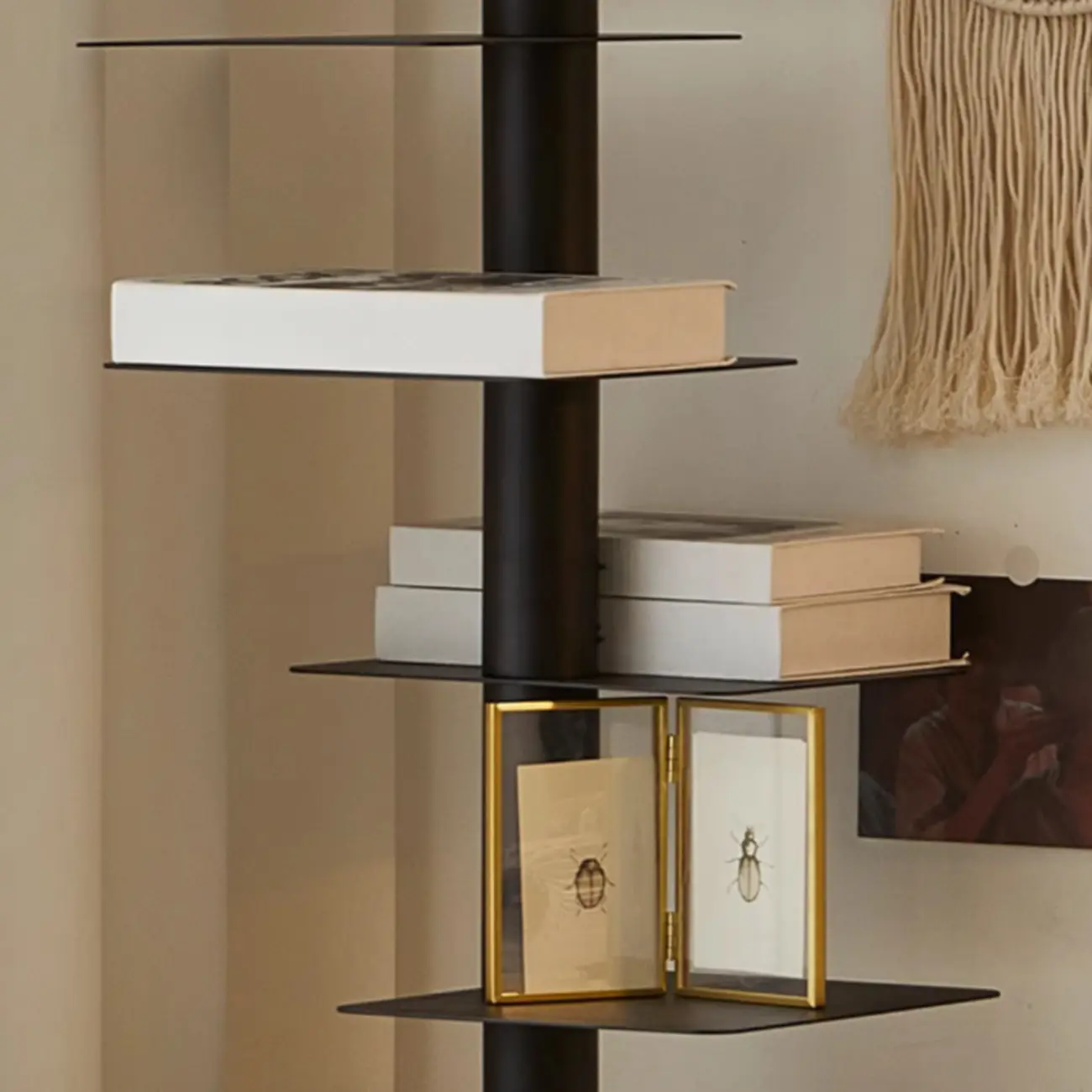 Modern Black Metal Narrow Open Bookcase