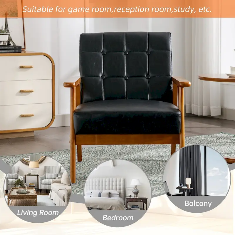 Linen/PU Upholstered Tufted Living Room/Bedroom Accent Chair With Wood Legs