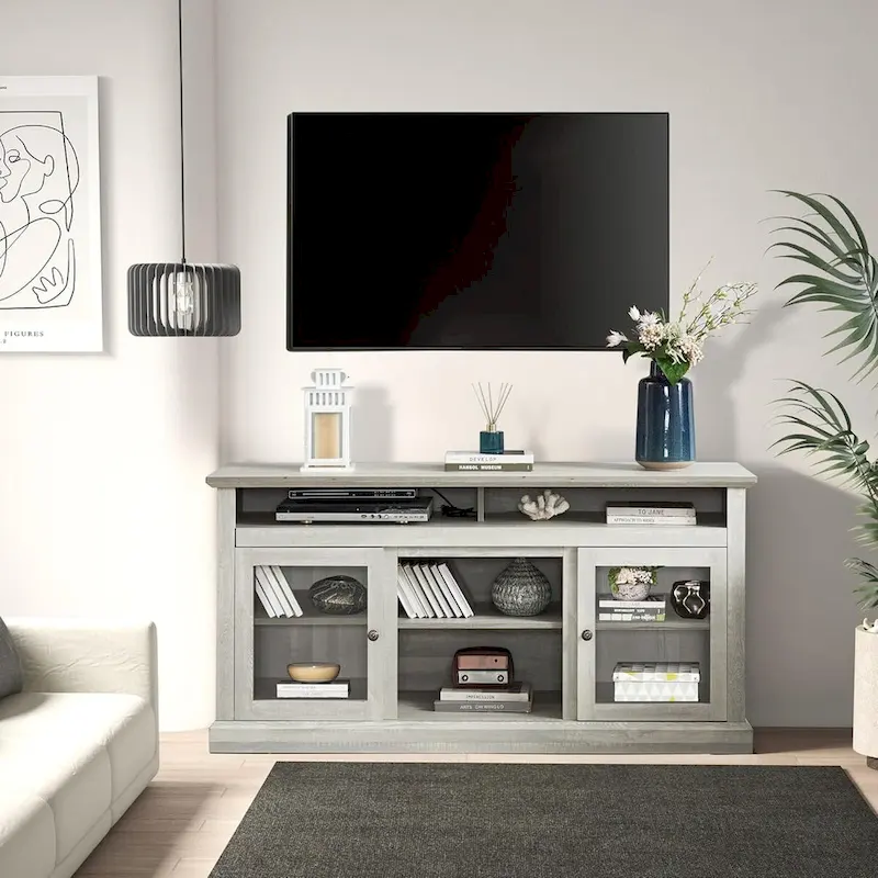 Contemporary TV Media Stand,  Entertainment Console, Up to 65 TV, Open & Closed Storage Space