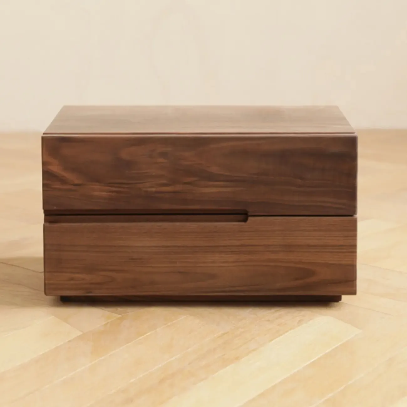 Scandinavian Brown Wood Bedside Table with 2 Drawer