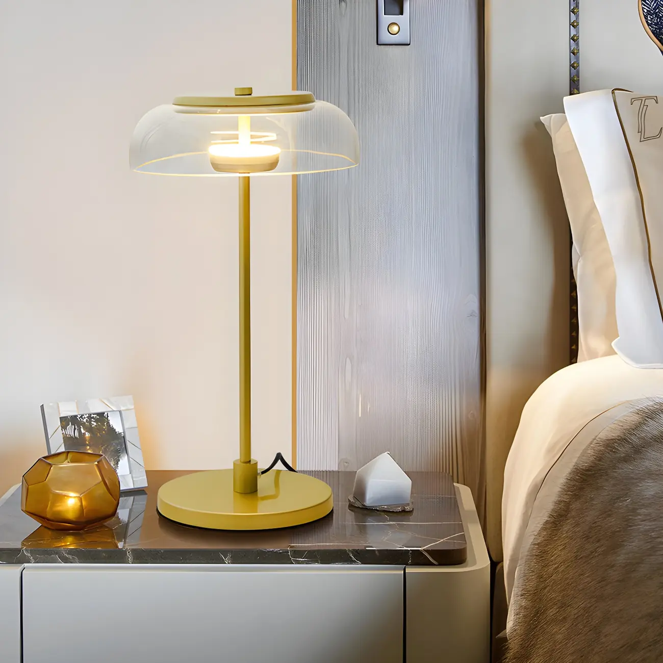Simple Glass Dome Golden Table Lamp for Living Room