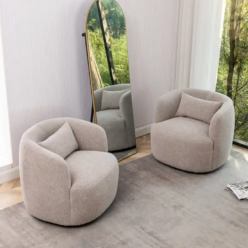 KINWELL 34 Wide Boucle Fabric Upholstered Swivel Armchair (Set of 2)