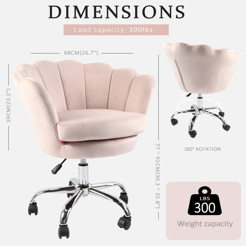VANITII Accent Chair Swivel Vanity Chair Office Desk Chair With Wheels Modern Height Adjustable Pink/Grey/White