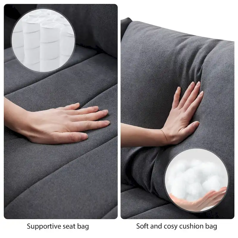 Modern 5-Seat L-Shape Sectional Sofa with Vertical Stripes, 2 Pillows, Convertible Ottoman