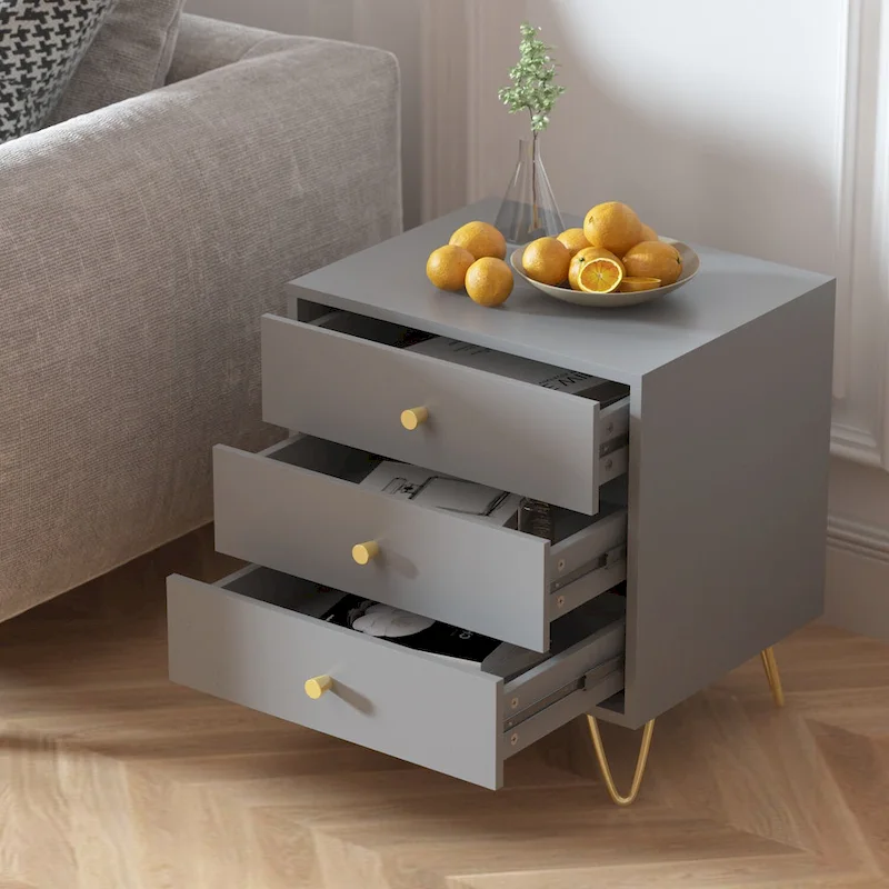 21.6 Tall 3 - Drawer Nightstand White/Grey/Black(1 Piece)