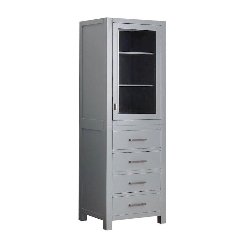 Chilled Gray Linen Tower with Glass Door, 4 Drawers & 2 Adjustable Shelves