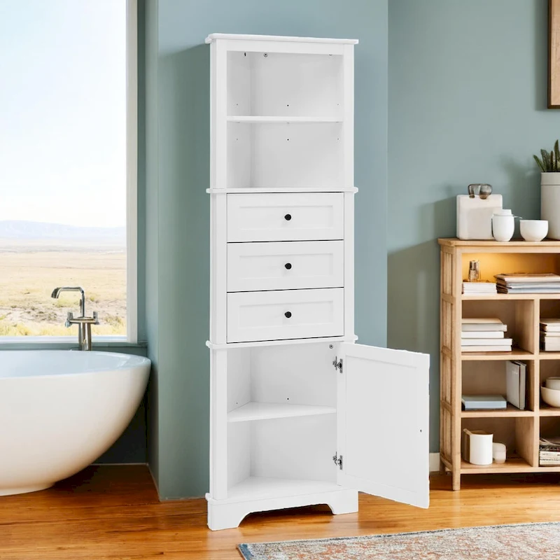 Triangle Tall Cabinet with Drawers and Adjustable Shelves