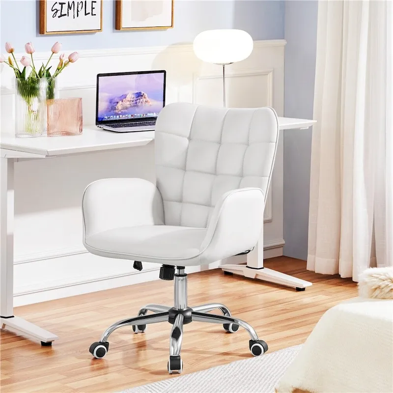 Yaheetech Faux Leather Desk Chair with Padded Armrests Modern Office Chair - N/A