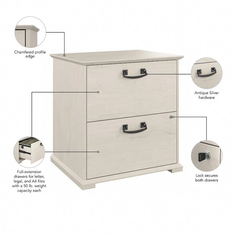 Farmhouse Lateral File Cabinet, 2-Drawer, Linen White Oak / Driftwood Gray, Single User