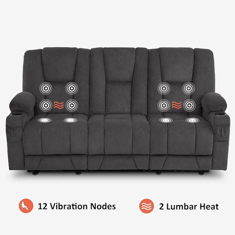 MCombo Electric Power Reclining Sofa with Massage and Lumbar Heat, Fabric 6015/6025/6035/6045