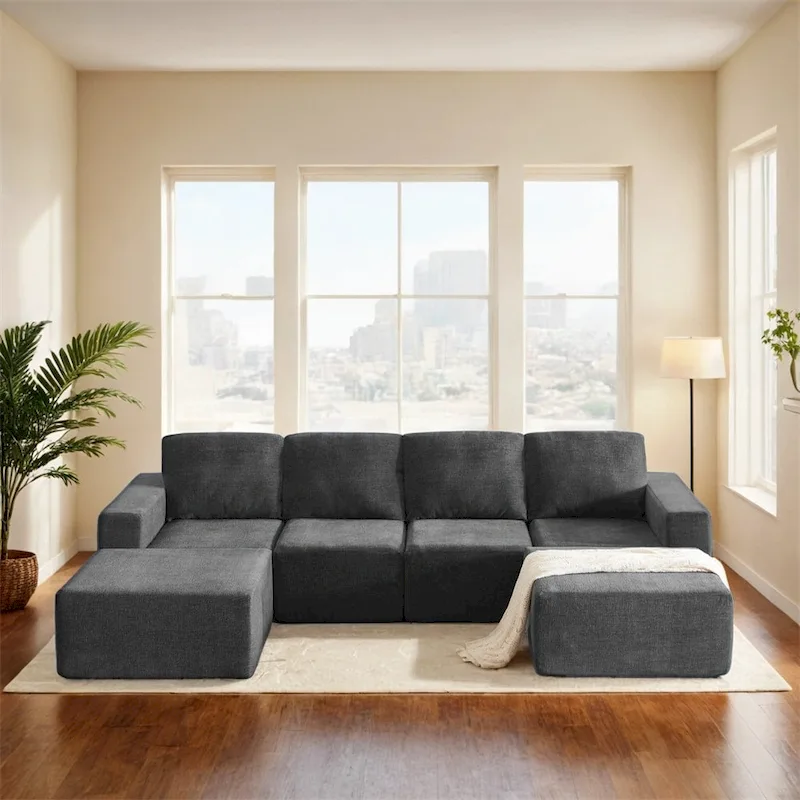 Modular U Shaped Sectional Sofa,Luxury Chenille Floor Couch Set