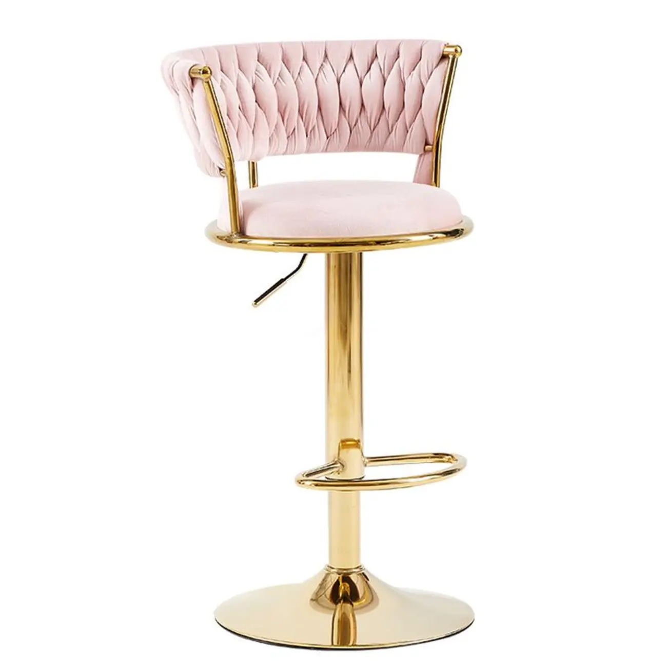 Adjustable Flannel Curved Back Bar Stools with Gold Base