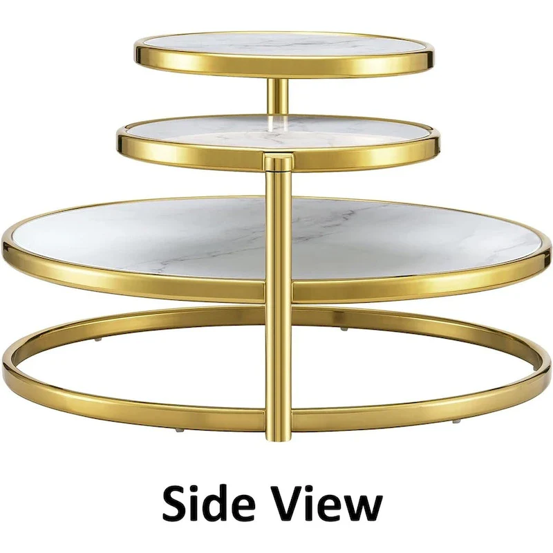 Round Tempered Glass Coffee Table with 3 Tiers 360 Degrees Rotating Top