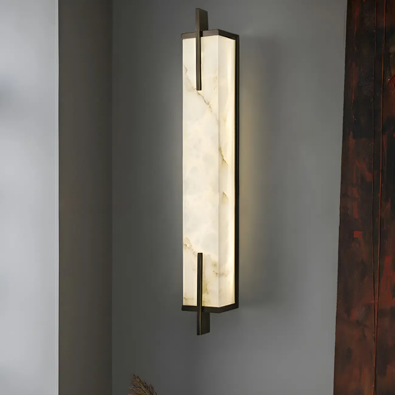 Modern Rectangle Stone Shade Metal LED Wall Sconce