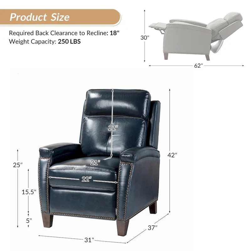 Gaspar Mid-Century  Pushback Recliner with Nailhead Trim by