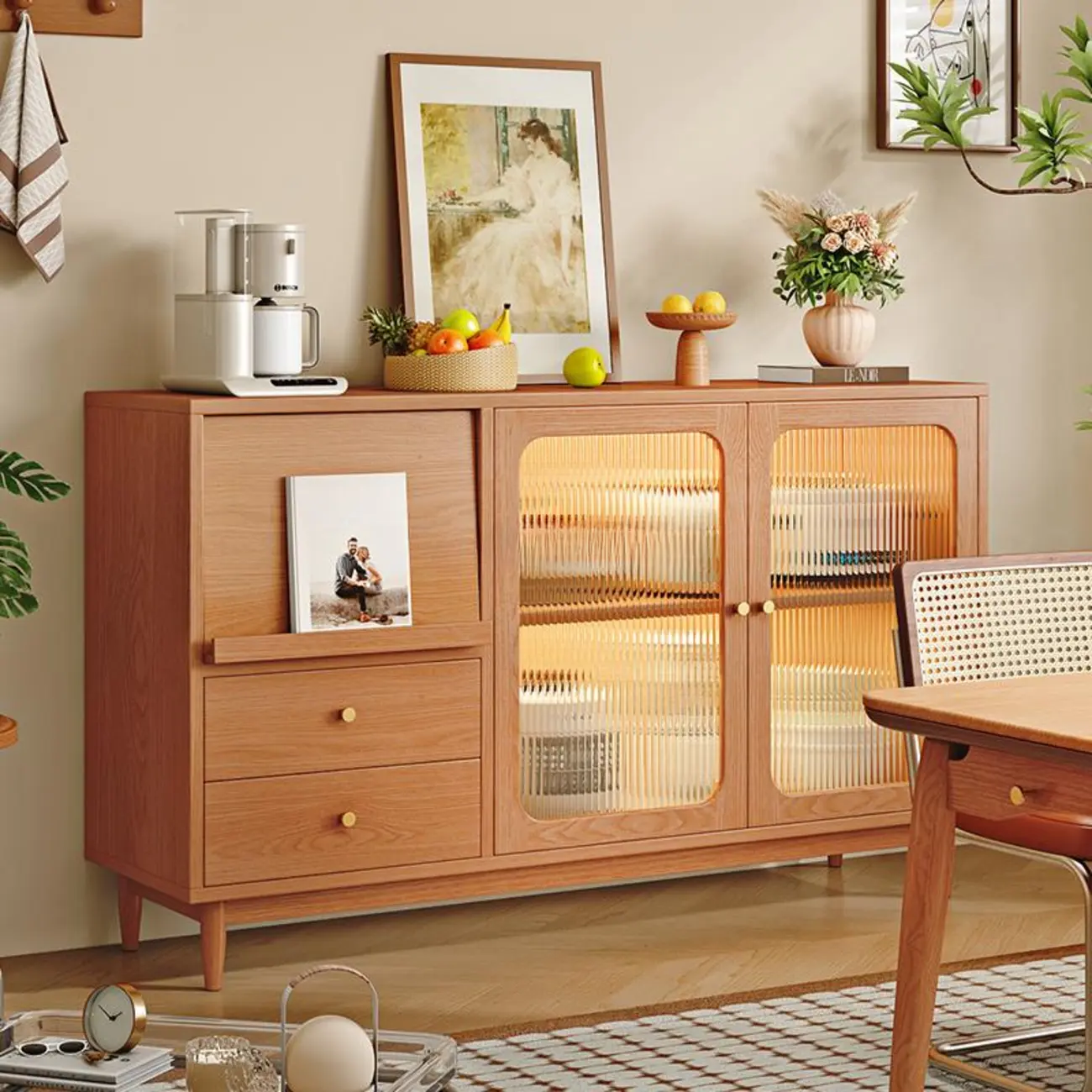 Natural Finish Rubberwood Sideboard with Drawers