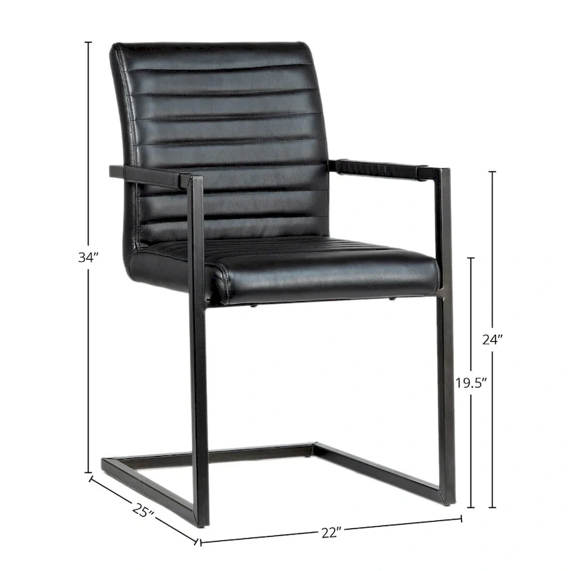 Genuine Full Grain Leather and Steel Modern Dining Arm Chair