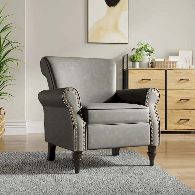 Nailheads Accent Chair Faux Leather Armchair