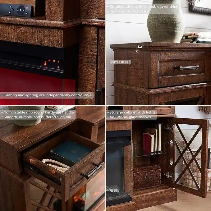 Farmhouse 3-Sided Electric Fireplace TV Stand, Entertainment Center