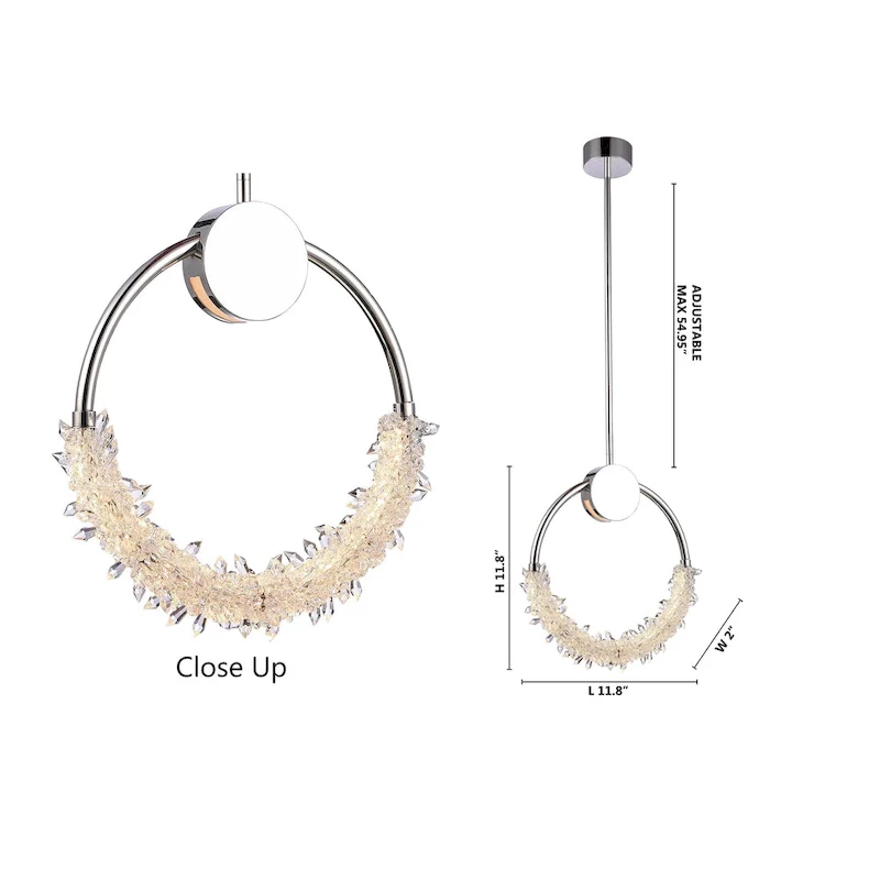 LED Chrome Hoop Pendant With Crystal Accents