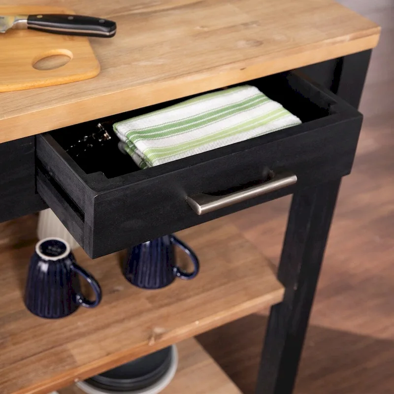 SEI Furniture Berhill Transitional Black Wood Expandable Kitchen Island