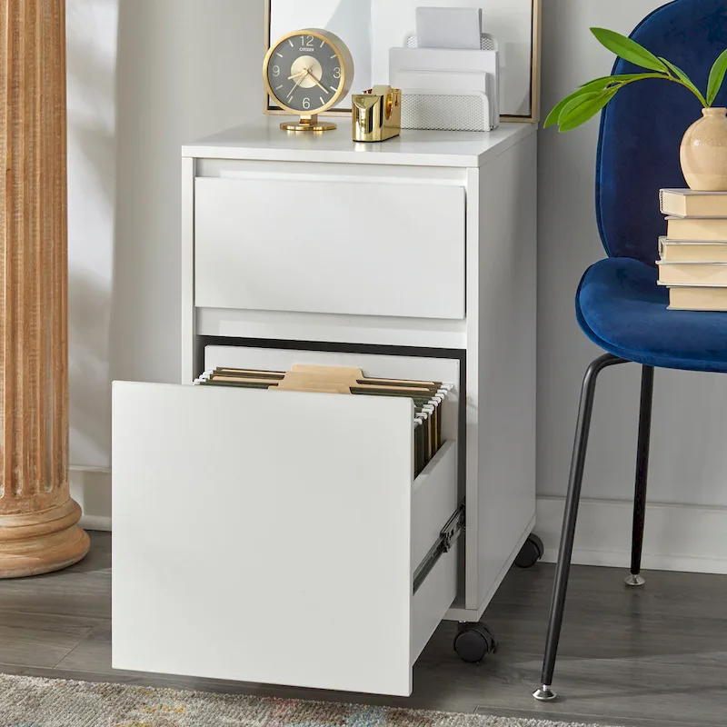 Grey / White / Grey-Walnut 2-Drawer Mobile File Cabinet on Wheels – Single Unit