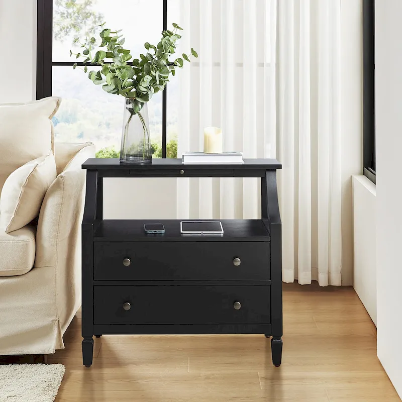 Jennifer 2 - Drawer Nightstand with Built-In Outlets and Pull-out Tray by HULALA HOME