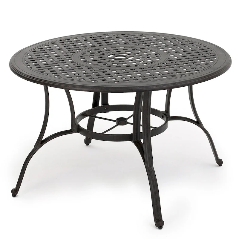 Simon Outdoor Dining Table, Round 47 Inch, Bronze Finished Cast Metal Frame