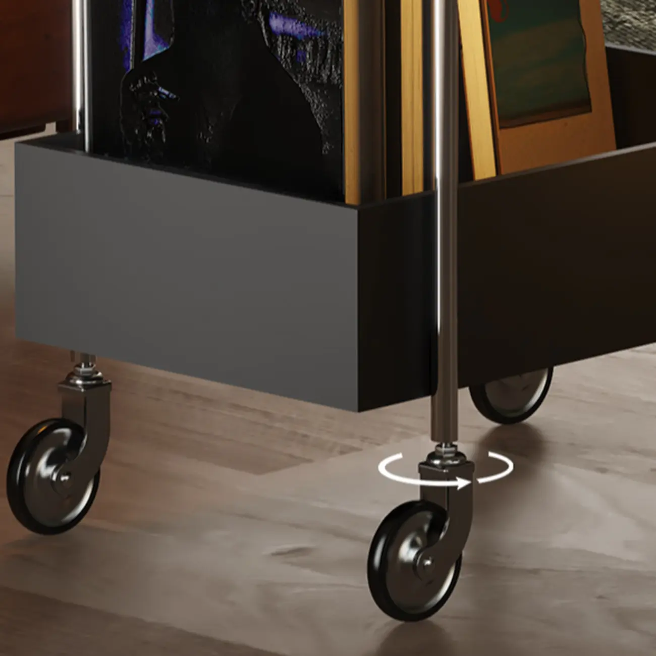 Trendy Black 2-Tier Small Side Table with Casters