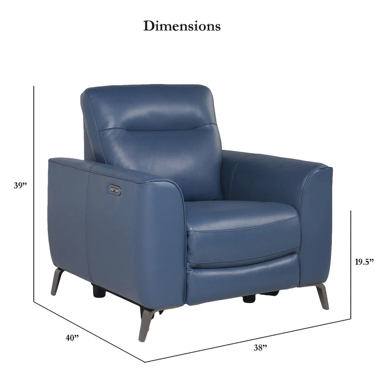 Steve Silver Top Grain Leather Ocean Blue Power Reclining Chair