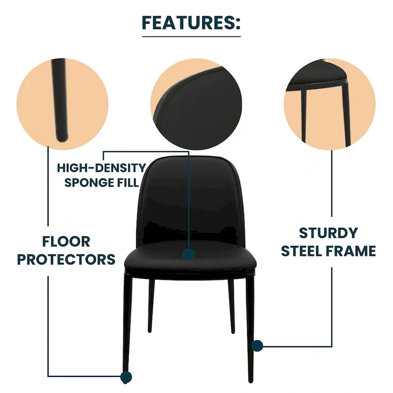 LeisureMod Tule Dining Side Chair with Upholstered Seat and Back