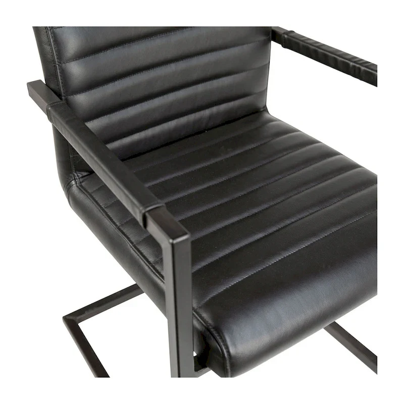 Genuine Full Grain Leather and Steel Modern Dining Arm Chair