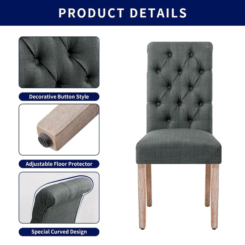 Subrtex(Set of 2)Linen Parsons Upholstered Button Dining Chair