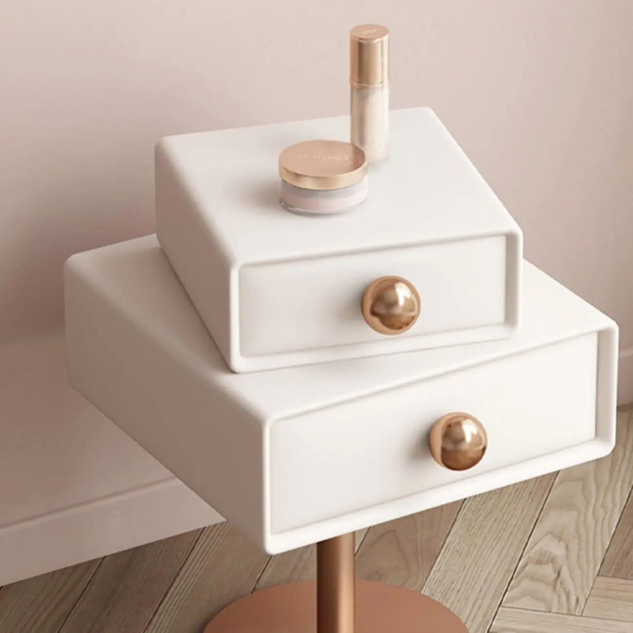 Modern Metal Faux Leather Swivel 2-Drawer Nightstand