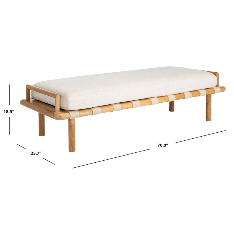 SAFAVIEH Couture Grizelda Teak Cushion Bench - 70 In W x 26 In D x 19 In H - 70Wx26Dx19H