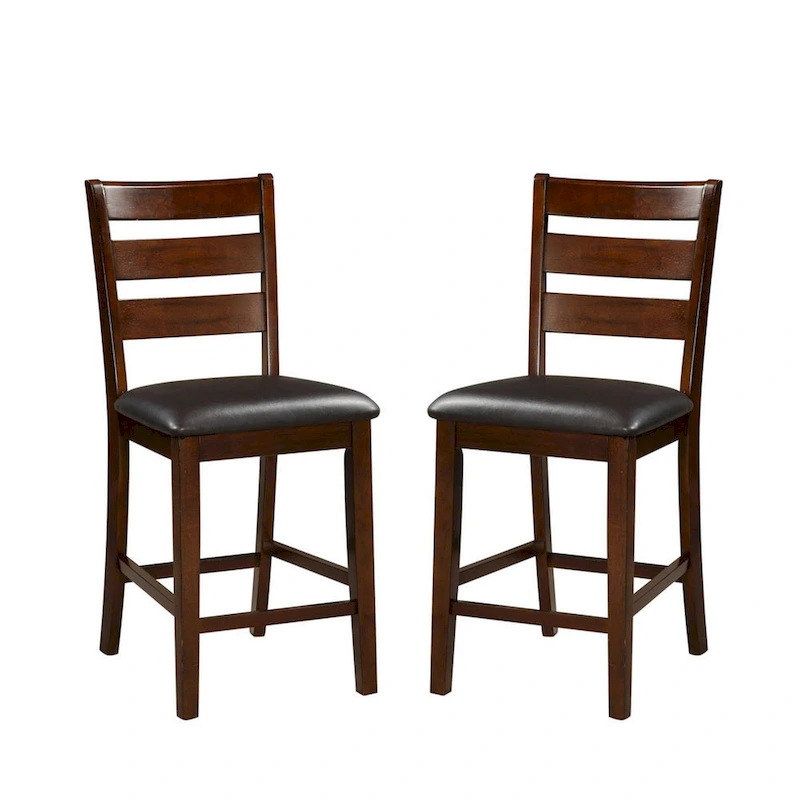 Wooden Counter Height Armless Chair, Walnut brown, Set of 2