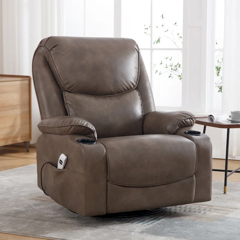 HOMYKA 34.2  Wide Faux Leather Swivel Rocking Power Recliner Chair With USB Port