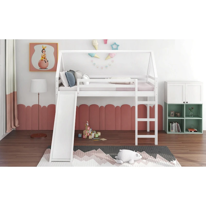 Twin Size Loft Bed with Slide