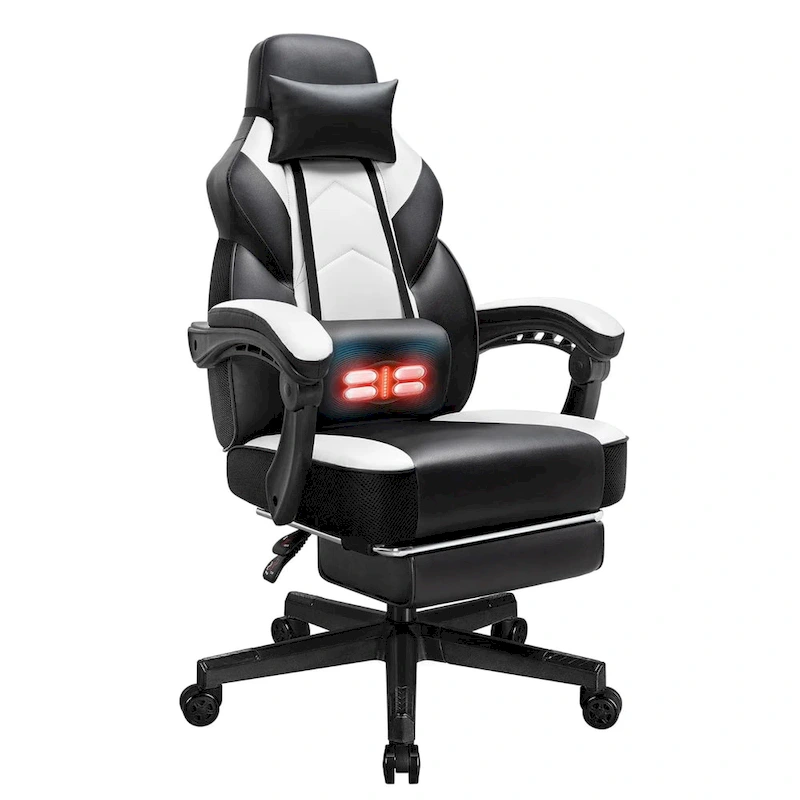 Futzca Gaming Chair PU Leather Office Chair with Headrest, Footrest & Massage Lumbar Support