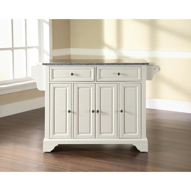 Crosley LaFayette Solid Granite Top Kitchen Island in White Finish - 18d x 51.5w x 36h